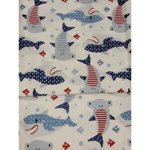 Cartoon Shark Great White Hammerhead Cotton Fabric 1 Yard 32 Inches New